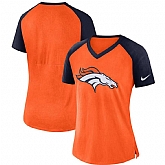 Women Denver Broncos Nike Top V Neck T-Shirt Orange Navy